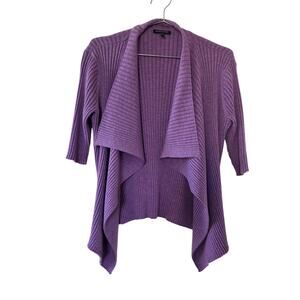 Eileen Fisher Open Front Cardigan Sweater Ribbed Merino Wool Lilac Women Size S